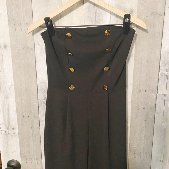 Maru jumpsuit strapless black wide leg slits M - Picture 2 of 13